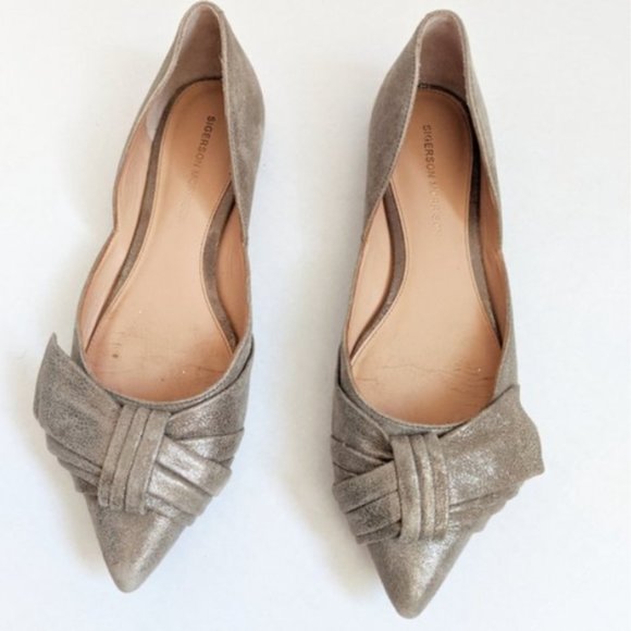Sigerson Morrison Gold Metallic Bow Leather Flats - Picture 2 of 11